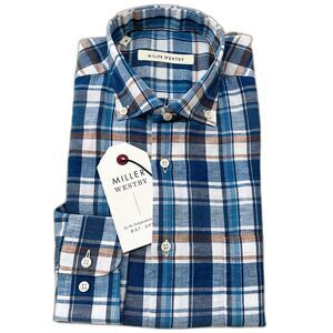$168 Miller Westby NWT Men's Size M Button Down Plaid Brown Blue Shirt Western